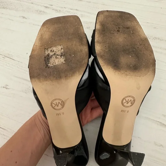 Michael Kors Elena Leather Sandal Black Kitten Heel with Elegant Knot Detail - Picture 8 of 11